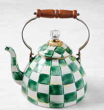 MacKenzie-Childs Emerald Check Tea Kettle, 2-Qt NEW picture