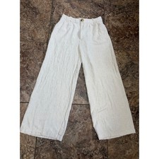 Indero Womens Cream Linen Blend Wide Leg Pants Elastic Waist Size L picture