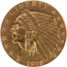 1928 $2.50 Gold Indian AU Slider Uncertified #254 picture