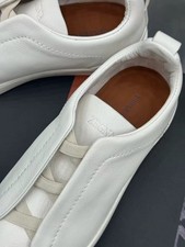 Men's Zegna Triple Stitch Low-Top Slip-On White Leather Casual Shoes picture