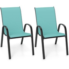 2PCS Patio Dining Chairs Stackable Armrest Space Saving Garden, Black & Brown picture