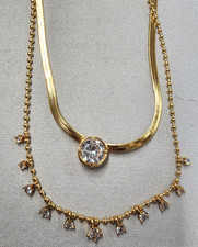 Anthropologie 14K Gold Plated Layered Crystal Necklaces 15.5