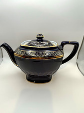 Vintage Hall China 8-Cup Black & Gold Teapot – Art Deco Airflow Style USA Made picture