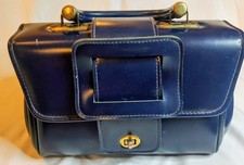 Vintage Jaclyn USA Navy Blue Structured Handbag Top Handle Purse Mod Retro picture