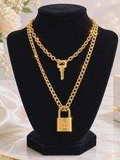 Authentic Louis Vuitton Lock & Key w/ 18k Gold Plated Chain Necklace picture