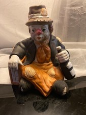 Vintage 1983 Interpur Musical Clown Figurine Music Box | Seated Clown Holding Bo picture