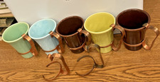 Vintage BAUER Pottery Ringware 6 oz tumblers/copper handles Set of 5 + 2 handles picture