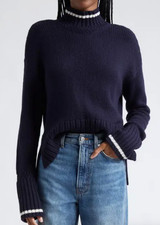 NWOT $378 Veronica Beard  Lancetti Stripe Turtleneck Sweater Medium Navy picture