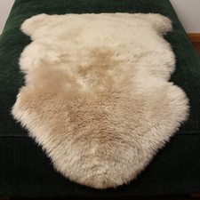 Sheepskin Area Rug Wool Fur Carpet Fluffy Shaggy Real Throw Lambskin Cream 3 ft picture