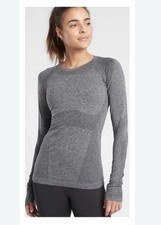 NWT Athleta Momentum Fitted Seamless Long Sleeve Top Heather Gray Base Running L picture