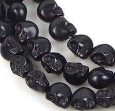 10mm Tiny Black Howlite Turquoise Skull Beads Halloween (20) picture