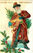 Vintage 1908 Santa Claus with Brown Robe and Blue Beard Christmas Postcard picture