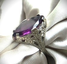 AMAZING ANTIQUE OSTBY BARTON TITANIC ORNAMENTAL STERLING AMETHYST GEMSTONE RING picture