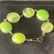28G Vintage Sterling Silver Green Mottled Stone Bracelet Gorgeous picture