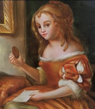 Antique Vintage Signed Original J. Rankin oil painting of a Lady, Oil on Board picture