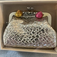 Vtg NOS Florida Souvenir Silver Tone Mesh Coin Purse Keychain Kiss Lock Seashell picture