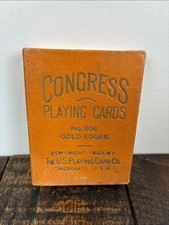 RARE 1903 Congress Playing Cards Tambourine Deck No 606 Gold Edges w/Joker Box picture