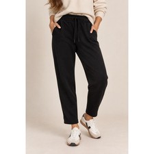 Athleta Black Fleece Straight Leg Zip Pockets Drawstring Pants Womens L Petite picture