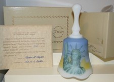 Fenton Statue Liberty Satin Glass Bell 1886-1986 Painted Signed 