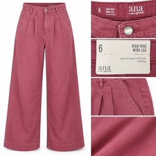 a.n.a Women Size 6 Hawthorne Rose High-Rise Wide Leg Pleated Cotton Tencel Pants picture