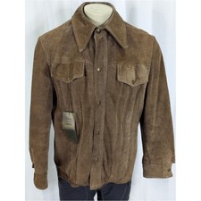 Vintage Heavy Genuine Leather Roughout Trucker Jacket Mens L Ranch Coat picture