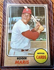 vintage 1968 Topps #330 Roger Maris baseball card featuring him in his St. Louis picture