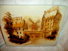 Vintage Moulin Rouge Oil Painting Paris France Sepia Tones Signed Mid Century SM picture