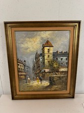 Vintage Caroline Burnett Impressionist Style Paris Street Scene Oil Painting picture