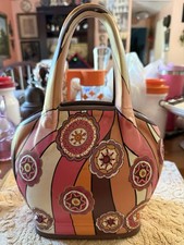 VTG Trompe L'oeil Ceramic Purse Bold Retro Floral Swirl Pattern MCM Sculpture picture