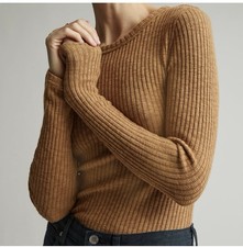 Everlane Cozy Rib Long Sleeve Tee Cappuccino Brown Organic Cotton Shirt S picture