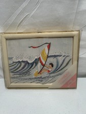VTG Lindhorst Handarbeiten Surfer 24 X 18 CM Embroidery Kit W Germany W/frame picture