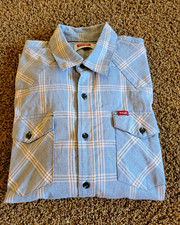 Wrangler Men’s L Plaid Long Sleeve Button-Up Woven Point Collar Blue White picture