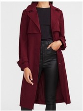 NWOT Express Crepe Belted Single Breasted Trench Coat Preppy Jacket Red Large picture