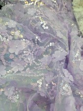 Lavender Lace Embroidery 3d Floral Flower Sequins Iridescent Fabric By The Yard  picture
