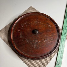 Vintage Hand Carved Floral Wood Crock Lid 11.25 Inch Sunflower Primitive Rustic picture