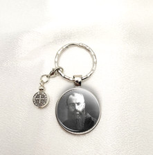 St Maximillian Kolbe Glass Medal & St. Benedict Keychain Catholic Confirmation picture
