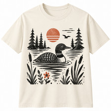 Vintage Loon Bird T-Shirt Rustic Lake Wildlife Nature Graphic Tee picture