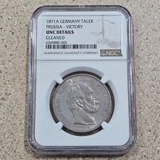 1871 A Germany Taler Prussia Victory Silver Coin NGC Graded UNC Details Cleaned picture