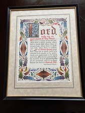 Vintage St Francis Prayer Framed Print Illuminated Calligraphy 14x11 Black Gold picture