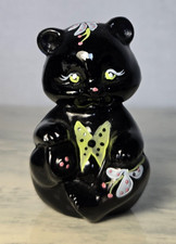 Fenton Black Glass Bear Figurine Hand Painted Signed Nancy Beck 2.75
