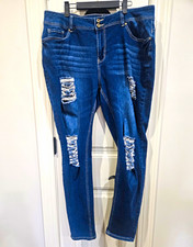 Ashley Stewart Women’s Skinny Blue Denim Jeans Distressed Stretch High Rise 18 picture