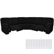 Peryiter 7 Pcs L Shape Sectional Sofa Cover 5 Seat Milk Silk Velvet Black picture