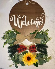 Front Door Welcome Sign Interchangeable Hanging Wreath Outdoor Wall Decor Spring picture
