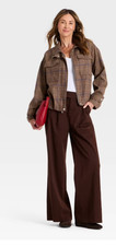 Women s Plaid Funnel Neck Field Jacket - A New Day™ Brown S tiktok viral picture