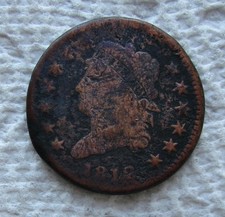1812 Classic Head Copper Large Cent  Rare Key Date Type Coin VG Corroded Cleaned picture
