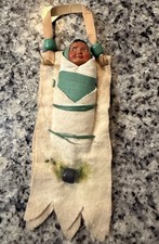 Antique Skookum Doll In Carrier Blanket With Handle, Hand Made, Native American picture