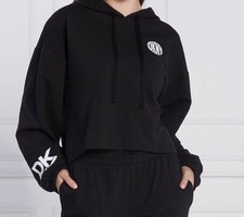 DKNY Sleepwear Lounge Cropped Hoodie Sweatshirt Size Medium DKNY Print Black picture