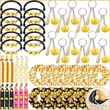 Jexine 48 Pcs Softball Party Favors Set - 12 Keychains 12 Hair Ties 12 picture