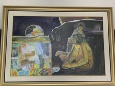 Bernabe Créspin Salvadoran Artist Oil Painting On Canvas Signed Framed 16x12 picture