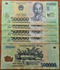 Vietnamese Dong 2 Million ( 4 x 500000 Note) Vietnam + 100000 Bolivar + US$ Bill picture